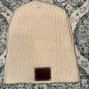 LYM Cream Knit Beanie with Logo Patch